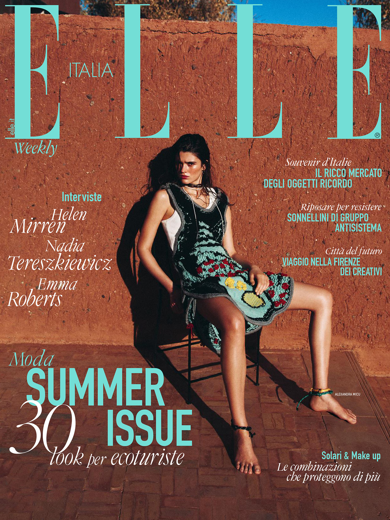Alexandra Micu in Bottega Veneta on Elle Italia July 4th, 2024 cover by Adriano Russo